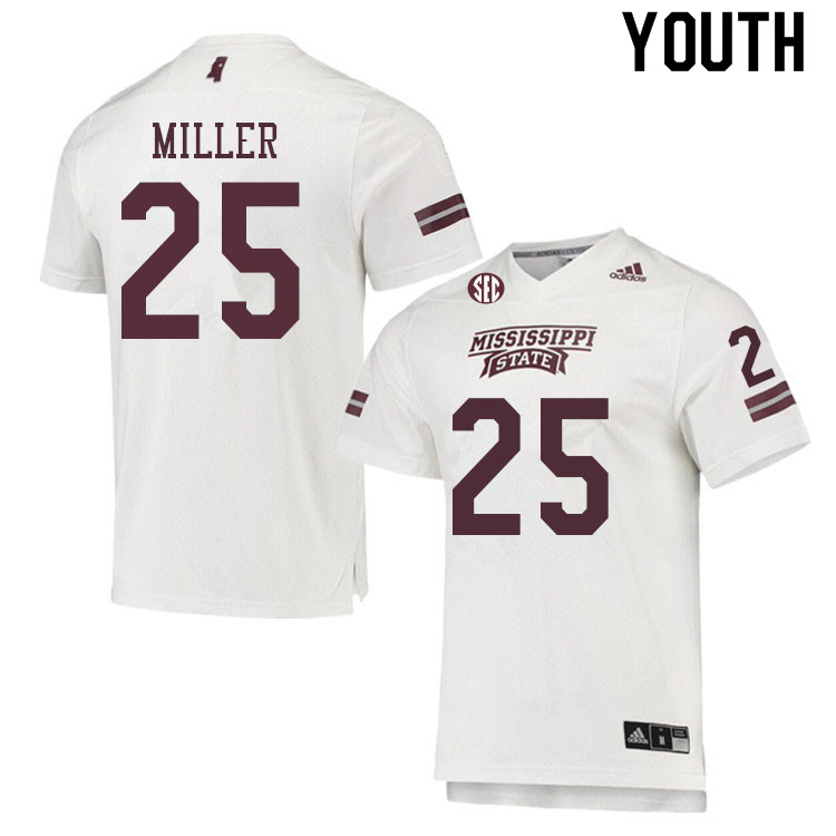 Youth #25 Wesley Miller Mississippi State Bulldogs College Football Jerseys Sale-White